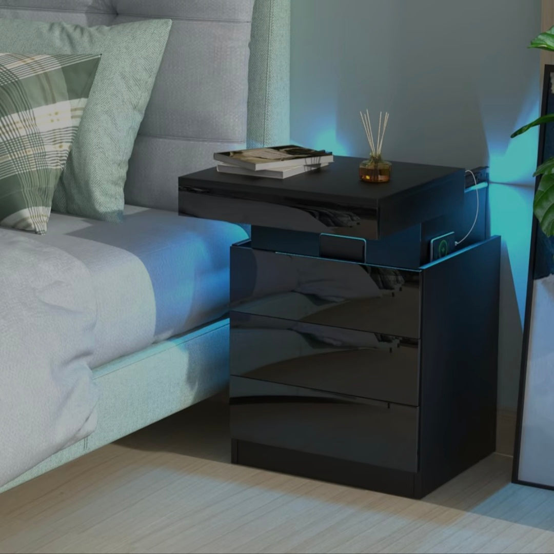 Vynolux™ Smart LED Nightstand - Luxury Bedroom Table with Wireless Charging
